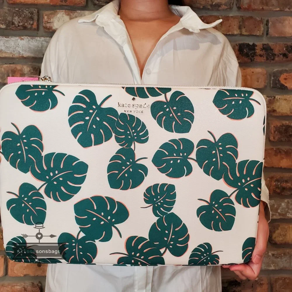 NWT Kate Spade AUTHENTIC Monstera Laptop Laptop SLEEVE CASE Green Multi WHITE